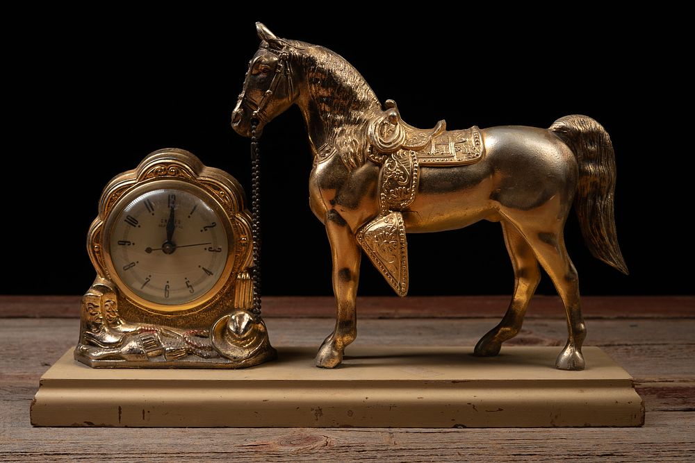 Lot 193: Gilded Western Horse & Cowboy Mantel Clock