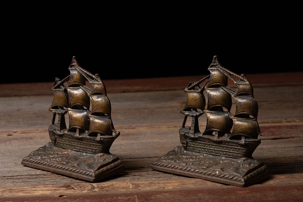 Lot 216: Painted Cast Iron "HMS Victory" Ship Bookends