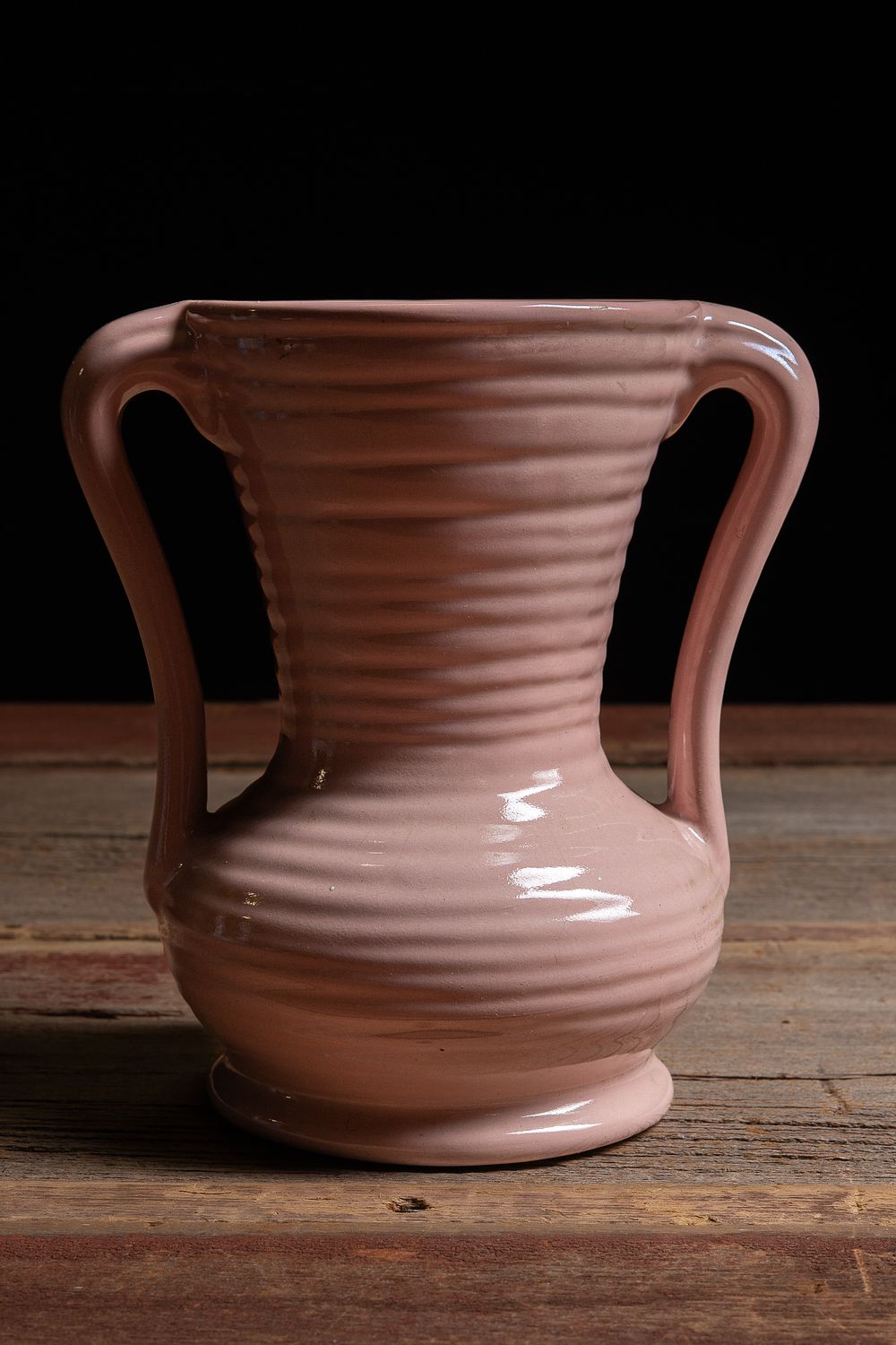 Lot 217: Art Deco Pink Ribbed Ceramic Vase