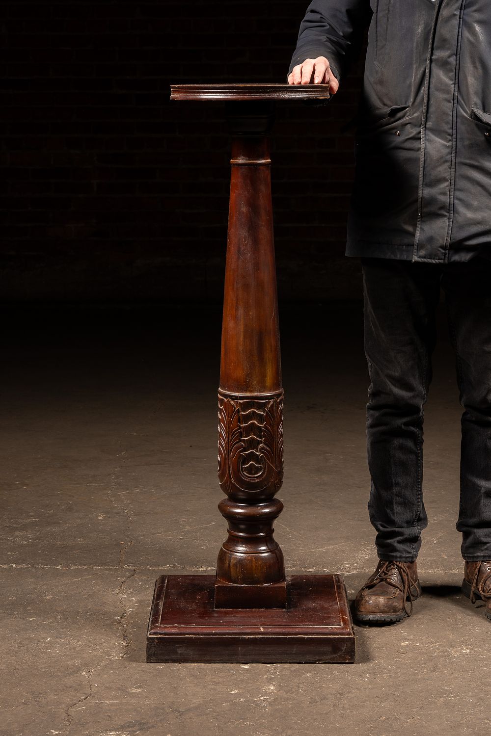 Lot 227: Tall Wooden Plant Stand With Floral Motif