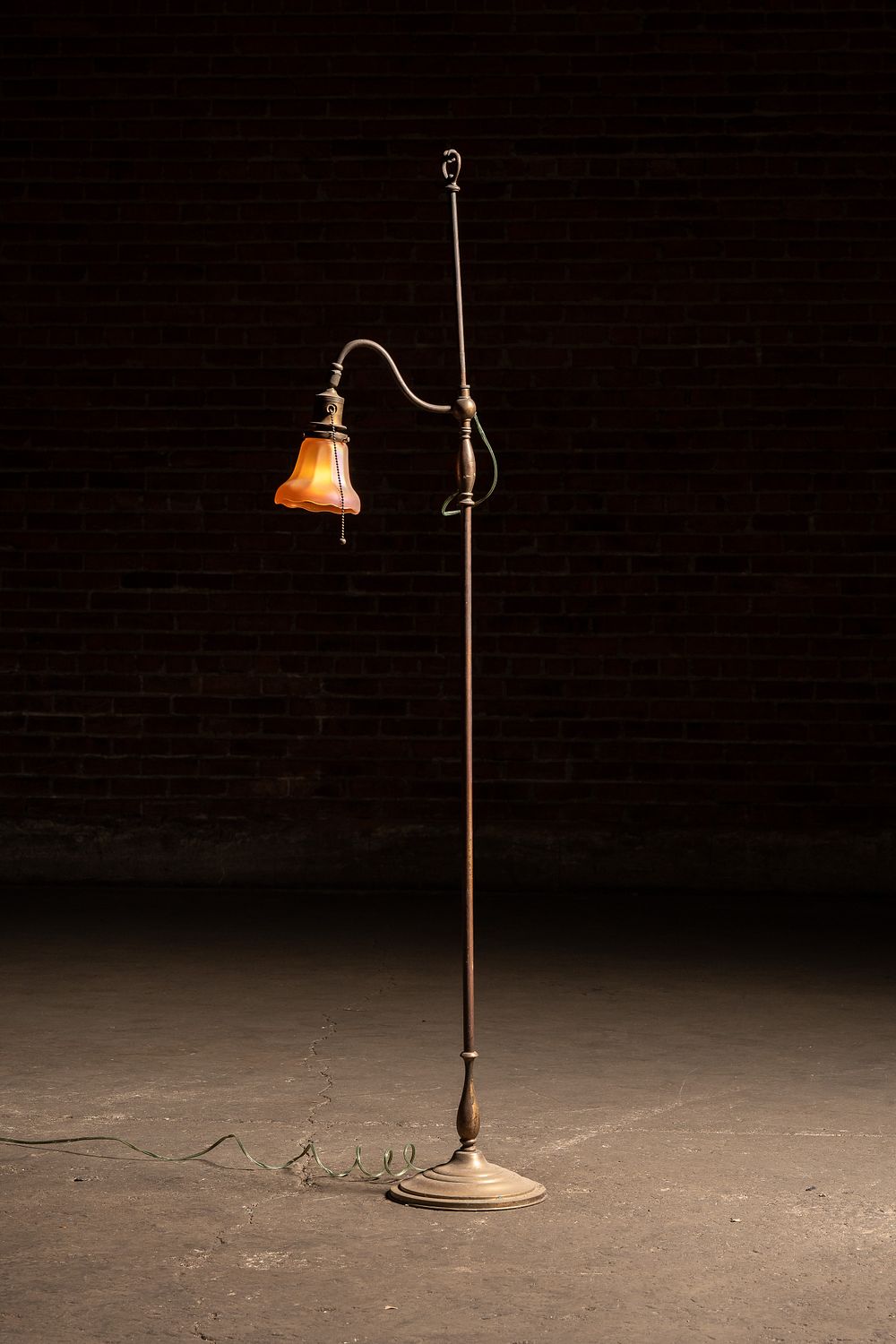 Lot 232: Adjustable Height Bridge Arm Lamp w Carnival Shade