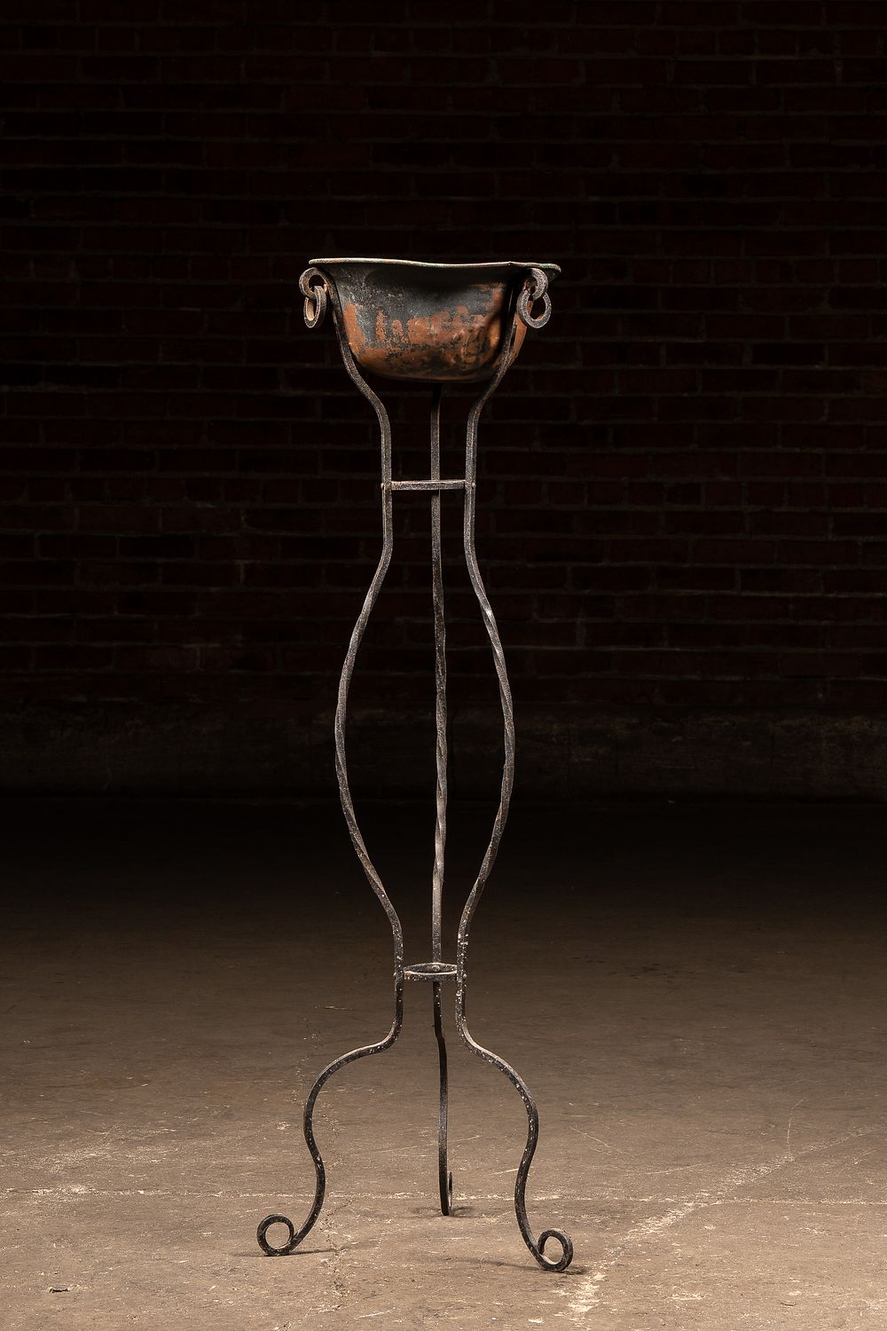 Lot 235: Copper Pot On Wrought Iron Stand