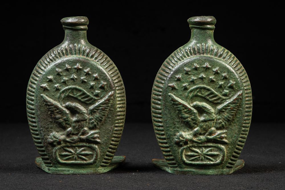 Lot 265: Pair of Bronze Figural Civil War Flask Bookends