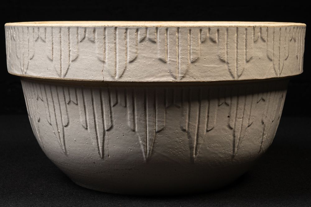 Lot 303: Art Deco Style Cream Glazed Embossed Mixing Bowl