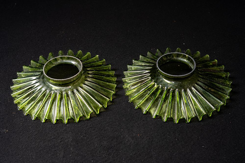 Lot 369: Pair of Green Pressed Glass Oil Lamp Shades
