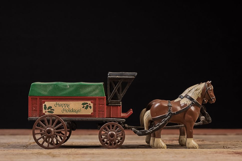 Lot 387: Horse-Drawn Holiday Wagon Coin Bank Toy