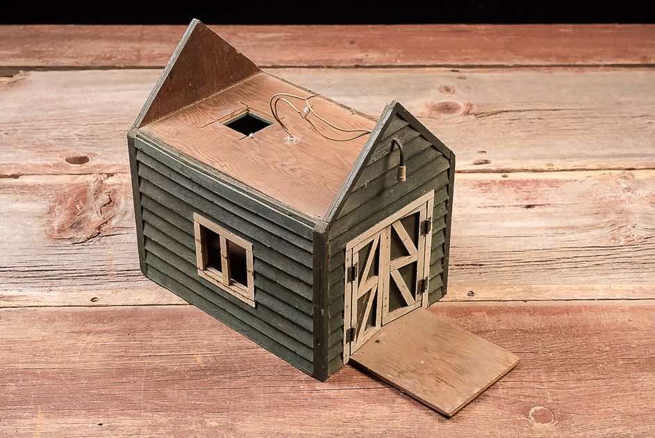 Lot 443: Early 20th Cent. Shop-Made Barn w Exterior Lamp