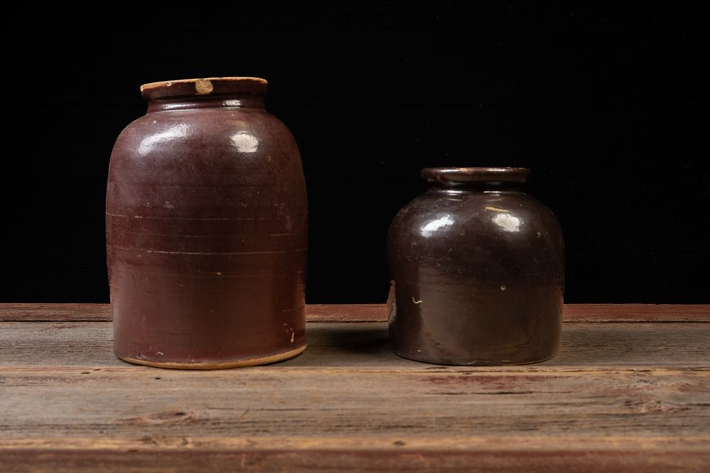 Lot 477: Pair of Antique Brown Stoneware Storage Jars