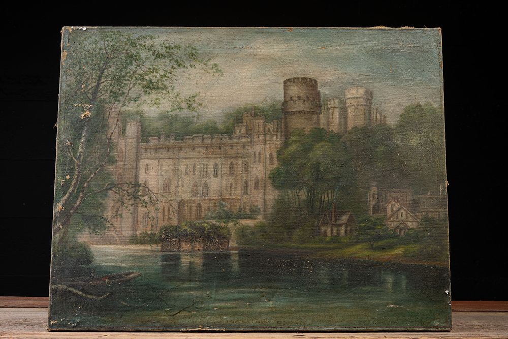 Lot 482: Warwick Castle Landscape Oil on Canvas Painting