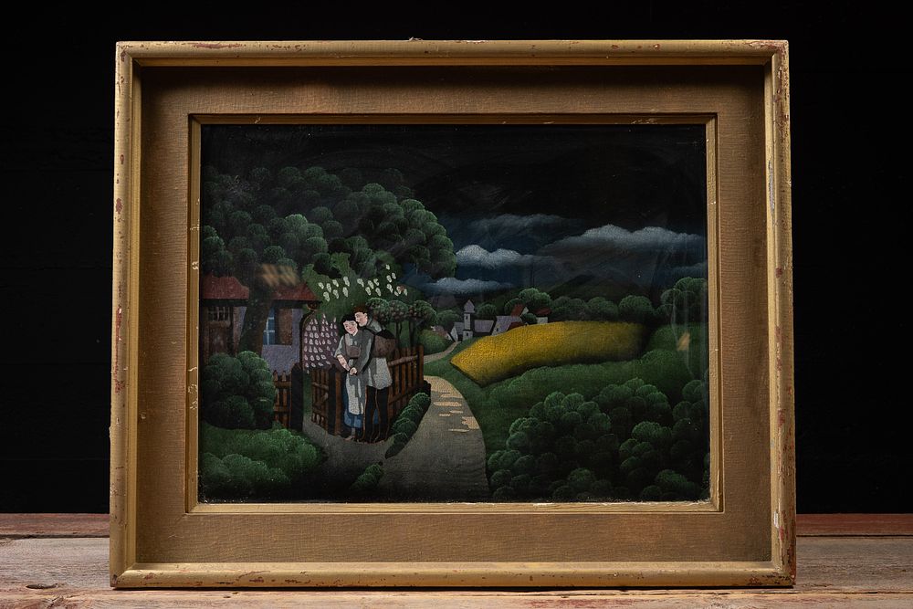 Lot 483: Naïve Folk Art Style Village Landscape Painting