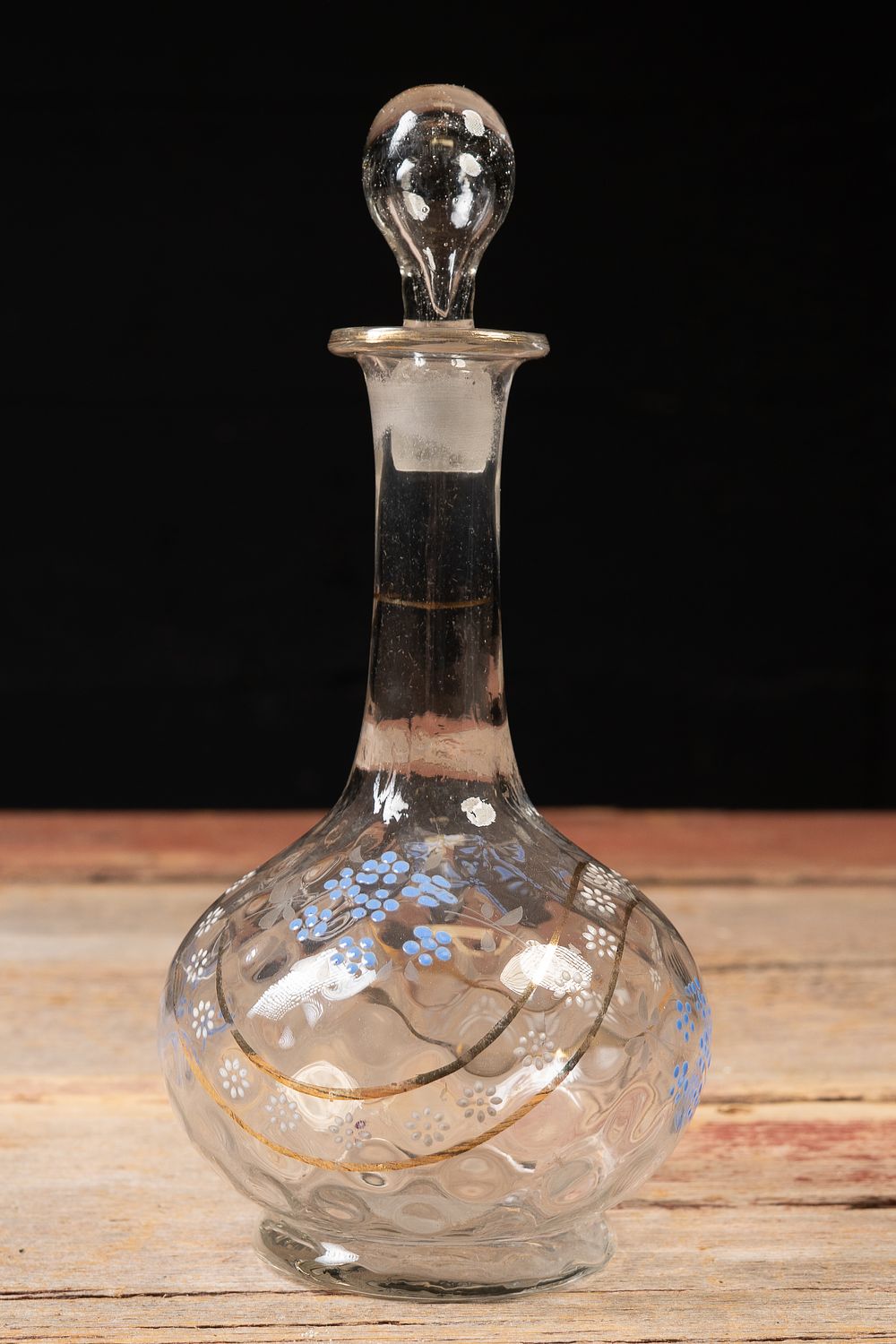 Lot 492: Antique Hand-Painted Floral Motif Glass Decanter