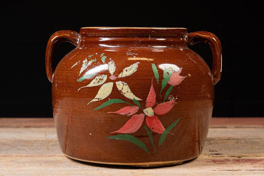 Lot 495: Hand-Painted Floral Stoneware Cookie Jar