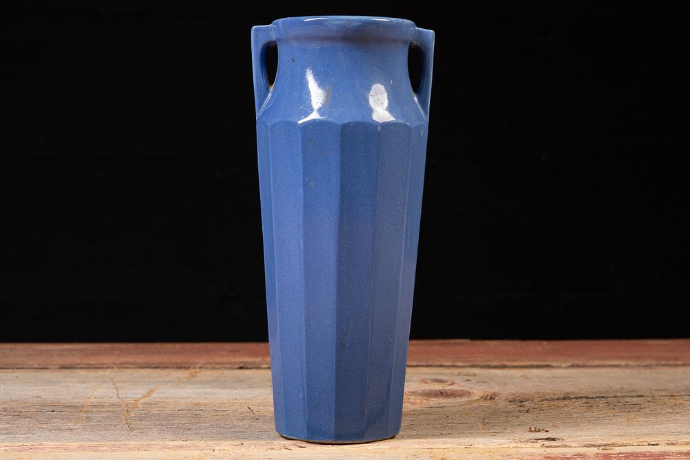 Lot 496: Art Deco Faceted Blue Pottery Vase