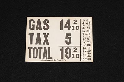 Vintage Cardstock Double-Sided Gas Price Tax Sign. C-17484 c. mid-20th century; Rutledge 