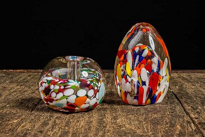 2 MCM Murano-Inspired Art Glass Paperweights. C-14438 This lot includes two colorful vintage 