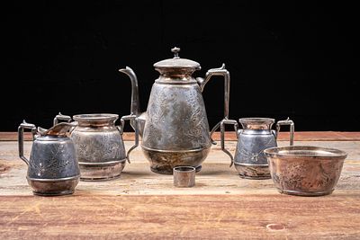 Meriden Britannia Silver Plate Tea Service Archive. C-20741 Five-piece silver plate tea and 