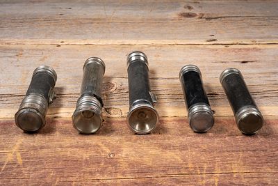 Group of Vintage Metal Flashlights. C-20742 Group of five handheld metal flashlights including 