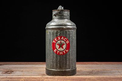 Texaco Ethyl 5 Gallon Lubester Oil Can, c. 1930s. C-20748 Galvanized steel five gallon lubester 