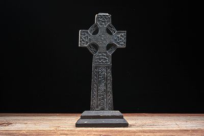 Carved Celtic Style Wooden Cross Decoration. C-20794 Painted lightweight wooden standing cross 
