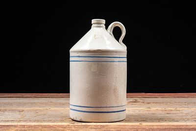 Bristol Glazed, Blue Banded Stoneware Jug w Handle. C-20796 Stoneware jug with cylindrical body 