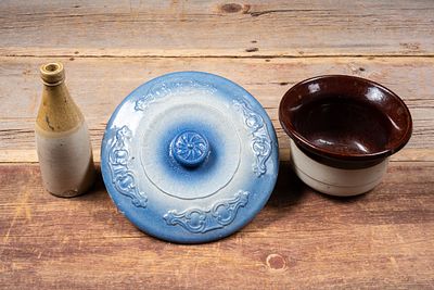 Lot of Assorted Stoneware with Different Glazes. C-20799 Group including a small stoneware 