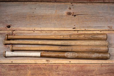 Lot of Vintage Softball and Baseball Bats. C-20807 Group of wooden baseball and softball bats 