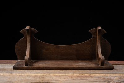 Vintage Wooden Wall Shelf or Plate Rack. C-20771 Dark-stained wooden wall shelf or plate rack 