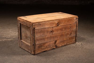 Primitive Wood Storage Chest, c. 1900-1920s. C-20266 Rough-built pine storage chest with 