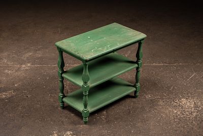 Painted Green 3-Tier Wooden Side Table, c. 1920s. C-20267 Compact three-tier wooden stand with 