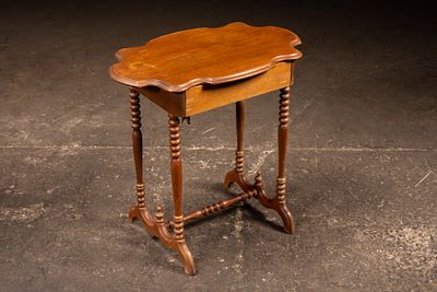 Victorian Spindle Leg Side Table With Drawer. C-20272 Compact parlor stand with a shaped 