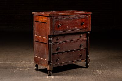 Primitive Dark Wooden Dresser With Four Drawers. C-20330 Small wood chest with four drawers 