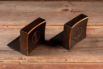 Matched Gothic Monogrammed -B- Metal Bookends. C-18883 Matched pair of bronze-finished metal 
