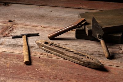 4-Piece Lot of Early Cobbling Leatherworking Tools. C-18888 Small grouping of early 