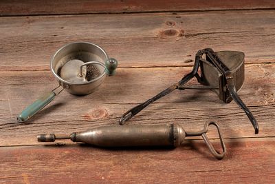 Lot of Early- Mid C. Kitchen and Food Prep. Tools. C-18838 Assorted group of three antique 