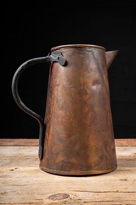 Hand Wrought Copper Pitcher, Late 20th Century. C-21634 Hand-wrought copper pitcher in the form 