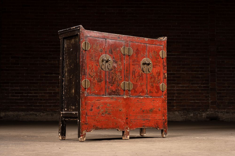 Lot 16: Early Chinese Lacquer Cabinet w Hidden Compartment
