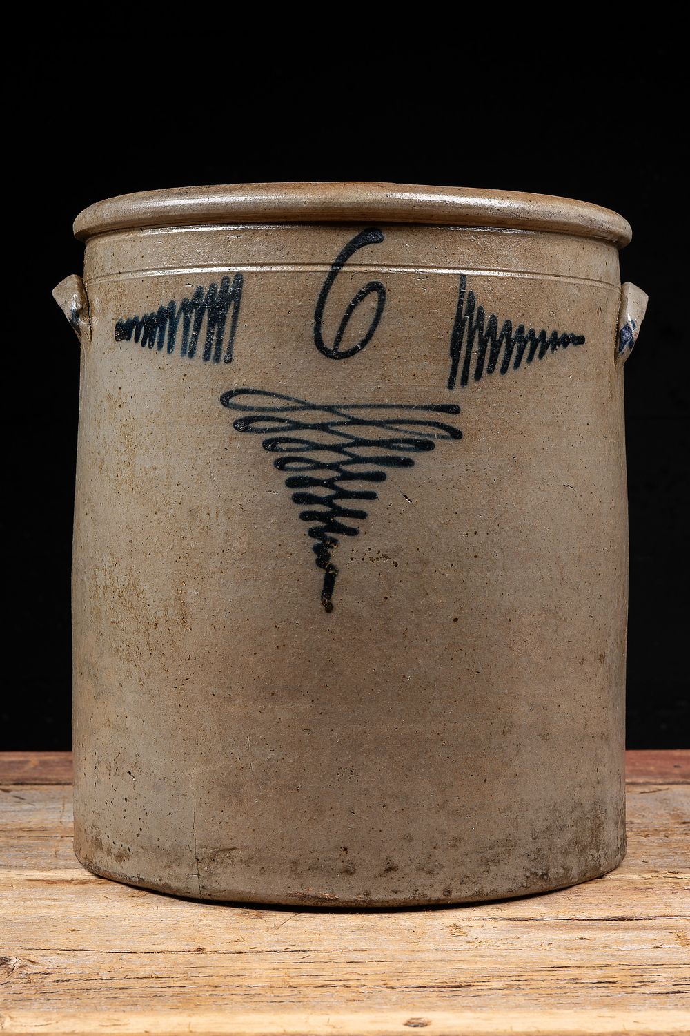 Lot 29: 6 Gallon Cobalt Decorated Stoneware Crock