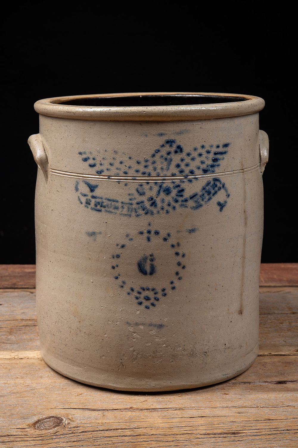 Lot 37: 19thC Cobalt Eagle 6-Gallon Stoneware Crock