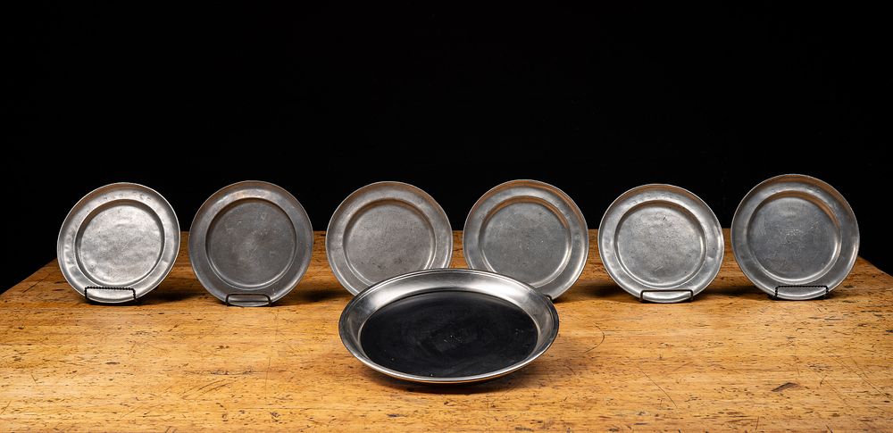 Lot 44: Six Pewter Plates with Serving Tray
