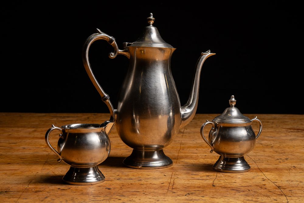 Lot 47: Three-Piece Colonial Revival Pewter Serving Set
