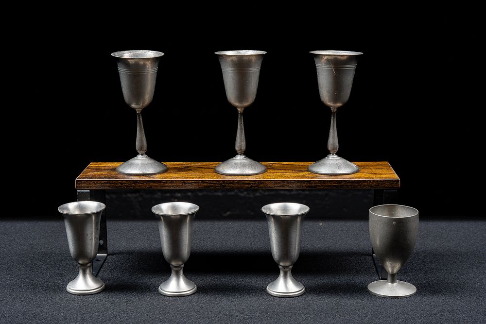 Lot 48: Lot of 7 Mid-20th C. Pewter Goblets and Cordials