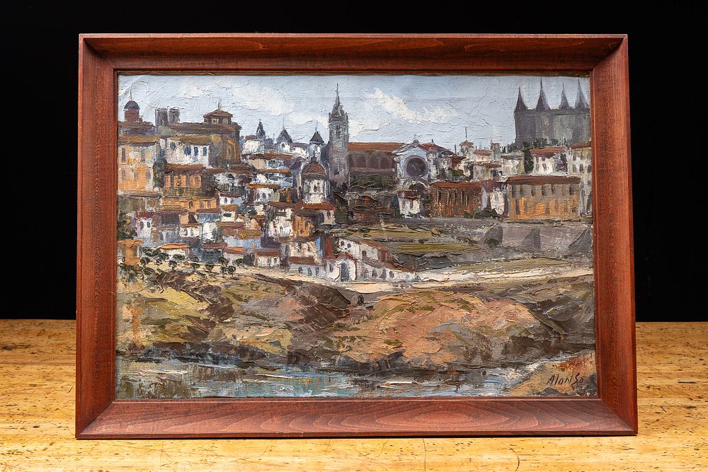 Lot 52: Framed European Cityscape Oil Painting, by Alonso