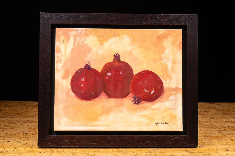 Lot 60: Late 20th Cent. Framed 3 Pomegranates Oil Painting