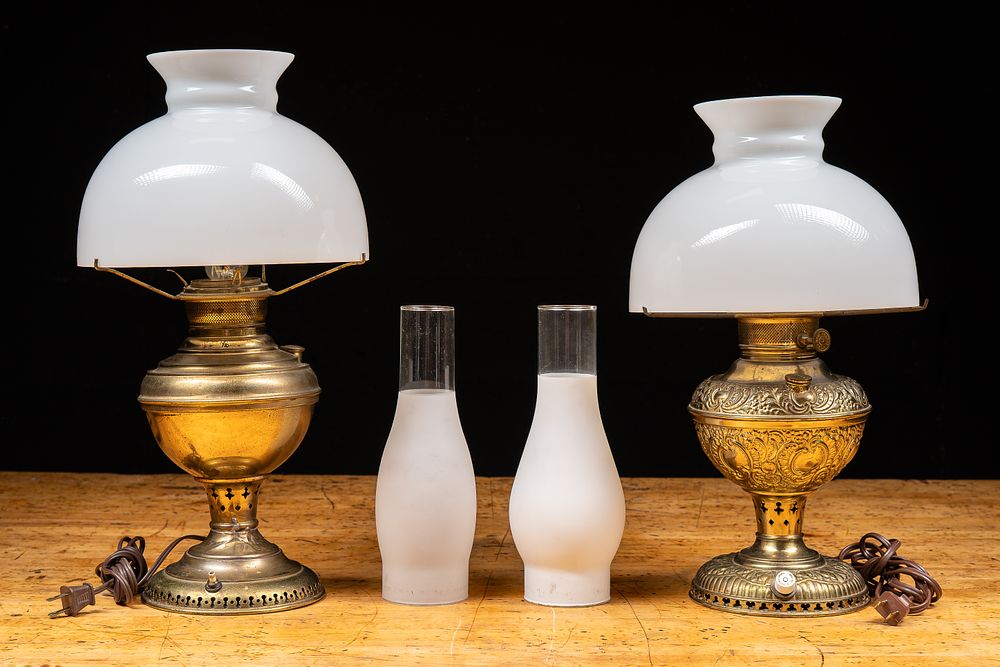 Lot 64: Lot of Converted Miller Parlor Lamps, c. 1880s