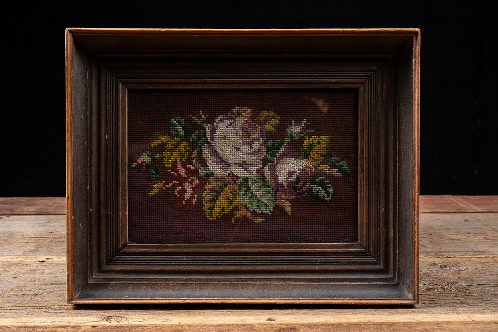Lot 93: Vintage Floral Needlepoint in Walnut Frame