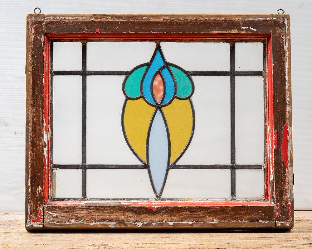 Lot 97: Antique Stained Glass Floral Architectural Window