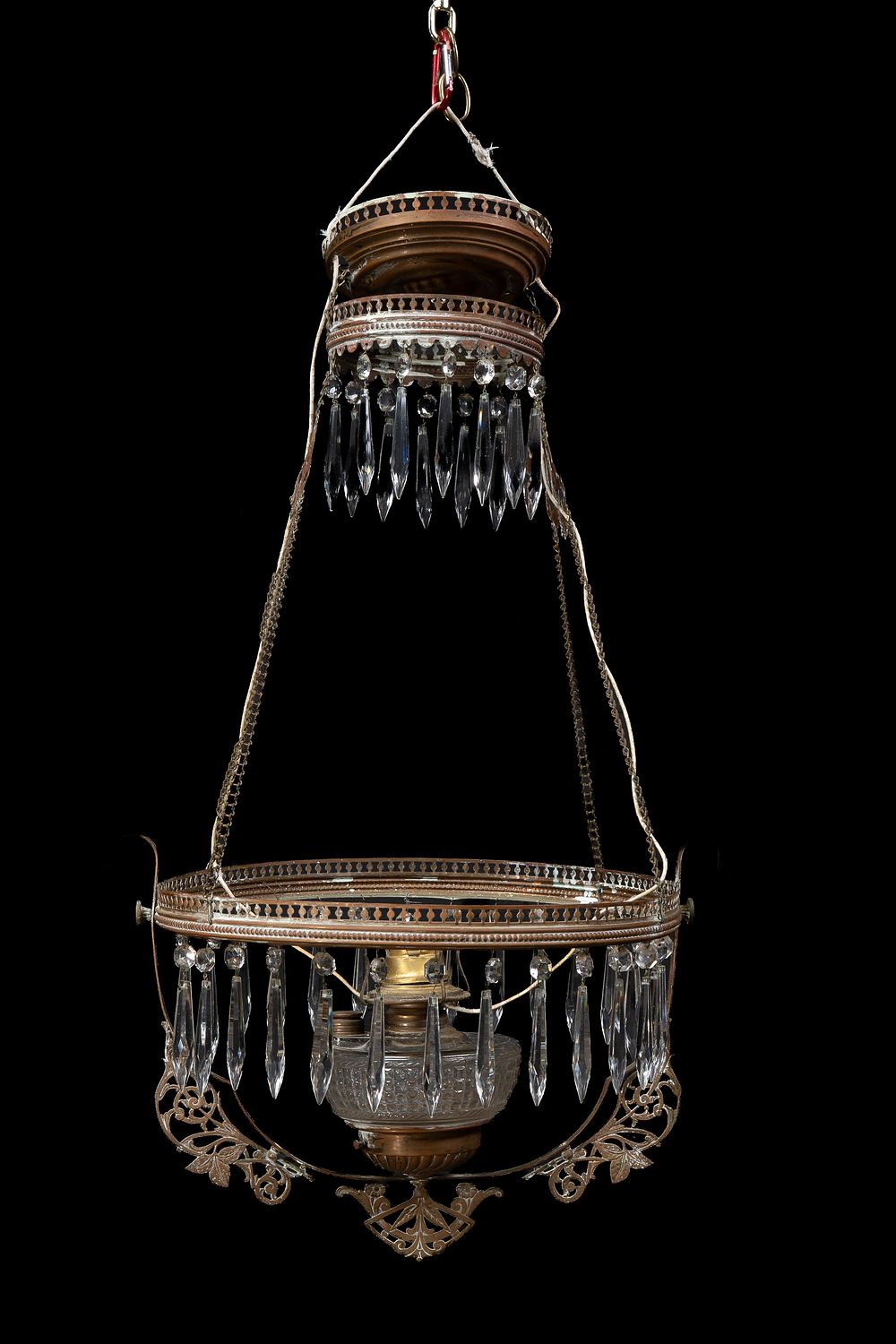 Lot 110: Converted Victorian Hanging Oil Lamp with Prisms