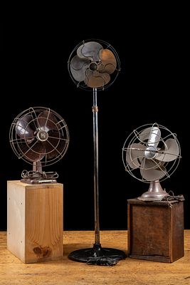 Lot of Three Early 20th Century Fans. C-22002 Collection of three vintage electric fans 
