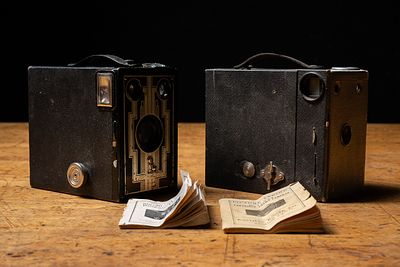 Kodak Box Camera Lot with Instruction Manuals. C-22005 Two Eastman Kodak box cameras comprising 