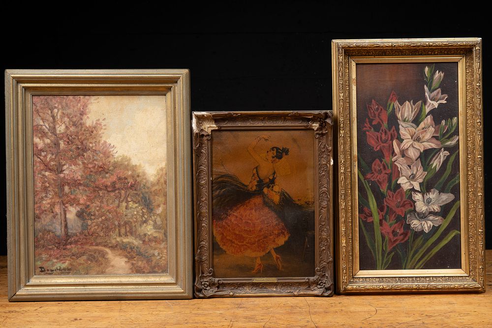Lot 138: 3 Framed Oils w. Iberian Influence, Mid-29th C.